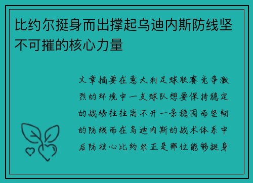 比约尔挺身而出撑起乌迪内斯防线坚不可摧的核心力量